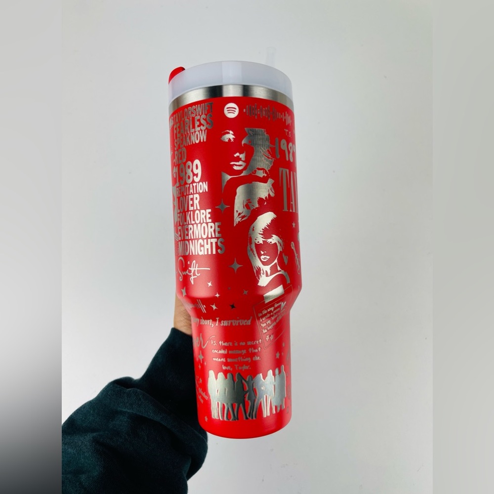 Stanley 40oz Tumbler Red Lava Tylor Swift Engraved - Picture 7 of 9